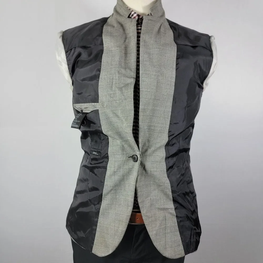 H&M Men's Sport Coat Blazer One Button Gray Plaid Polyester Blend Skinny Fit 40R